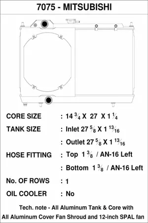 Mitsubishi Evo 4/5/6/7/8/9 - Full Size Slim Radiator w/ 12-inch SPAL fan & Shroud / Adjustable -16 or slip-on fittings