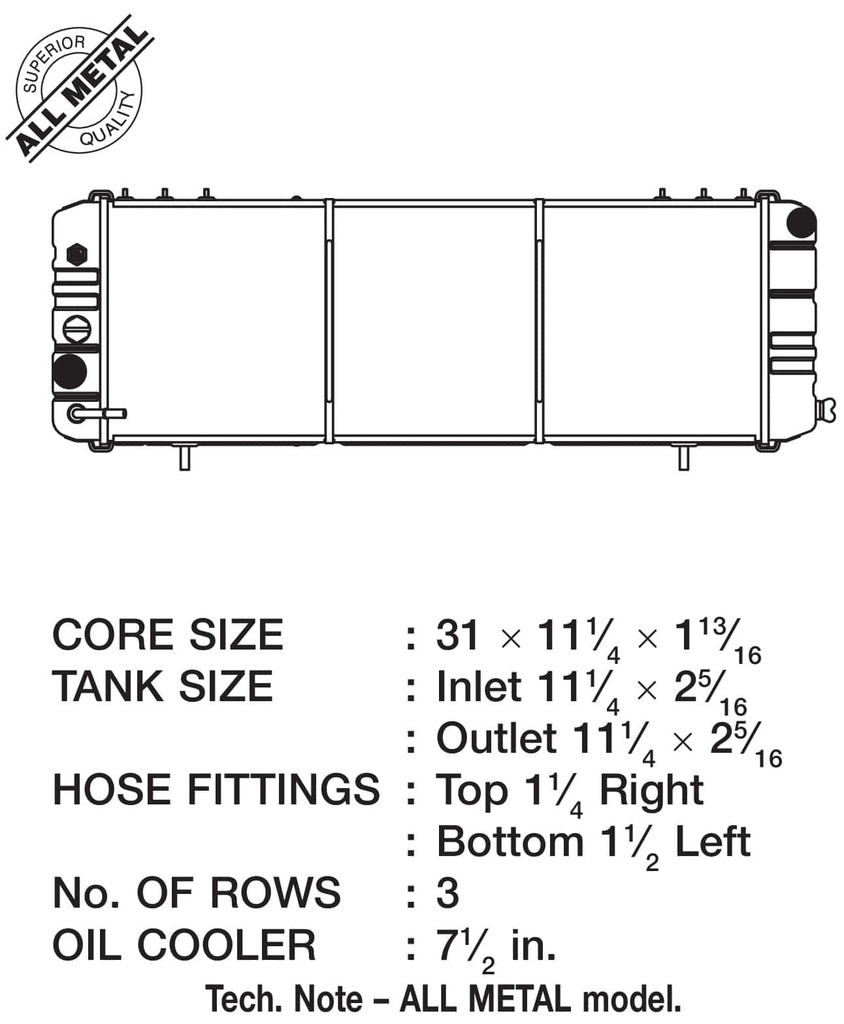 CSF Radiator - 88-90 Cherokee (XJ) 4.0L w/o filler neck (3 ROW copper core)