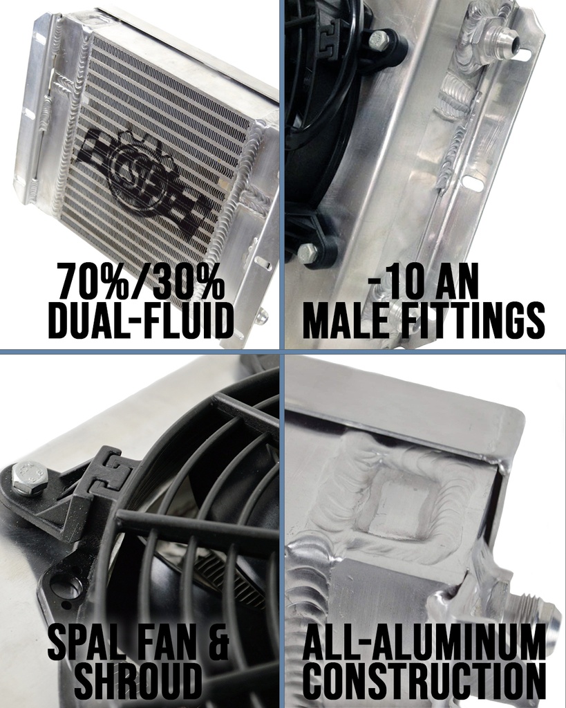 CSF - 13.8L x 10H Dual Fluid BAR&PLATE HD OIL COOLER w/ 9' SPAL FAN (1/3 and 2/3 partition)