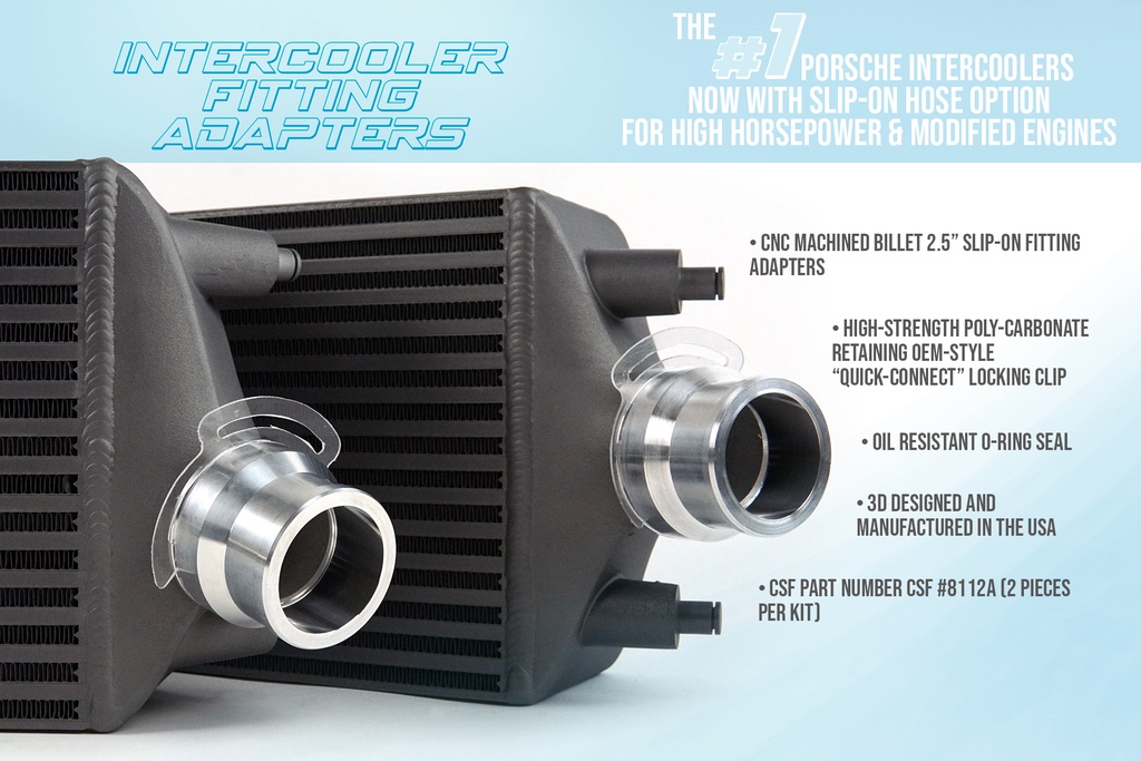 CSF Intercooler - Porsche 911 Turbo / Turbo S (.1 &.2) (991 series) 2.5" Slip on Adaptor Fittings With Locking Clip (2 per kit)