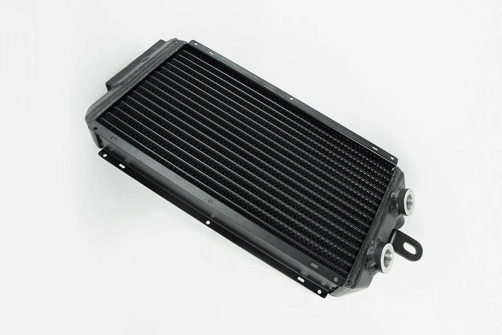 PORSCHE 911 / 930 Oil Cooler (Right Front) OEM+ performance w/ high-flow fittings 84-89 Direct Fit 65-83 Retrofit capable OEM # interchange: 930 207 053 02 / 930 207 053 04