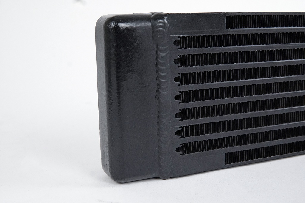 Universal Dual-Pass Oil Cooler w/ Direct Fitment for Porsche 911 Center Front Oil Cooler (’73 RS Style) – M22 x 1.5 Connections – 22”L x 4.75”H x 2.16”W