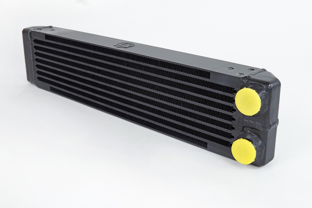 Universal Dual-Pass Oil Cooler w/ Direct Fitment for Porsche 911 Center Front Oil Cooler (’73 RS Style) – M22 x 1.5 Connections – 22”L x 4.75”H x 2.16”W